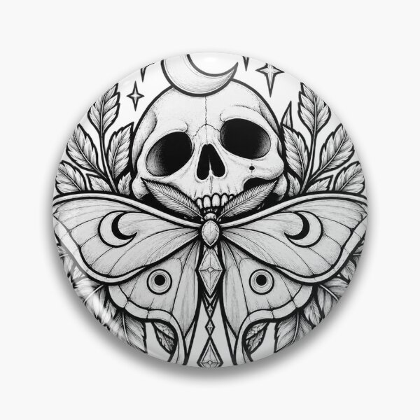 Item preview, Moon Moth Celestial Gothic Black and White Line Art designed and sold by Feral-Ink.