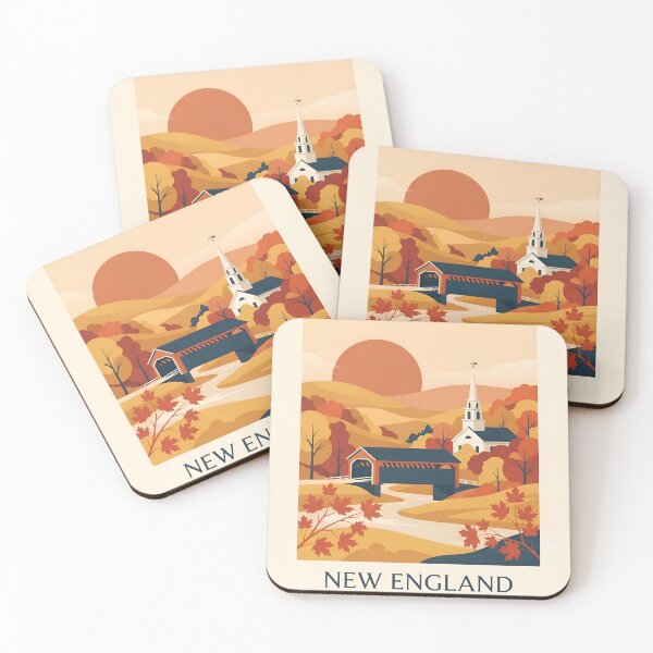 Item preview, New England Vintage Travel Poster - Minimalist Fall Foliage Art Print designed and sold by DuckOddity.