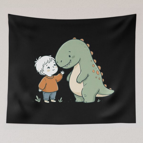 Item preview, Cute Boy And Gentle Dinosaur Best Friends Vintage Storybook Art designed and sold by mood-draftsman.