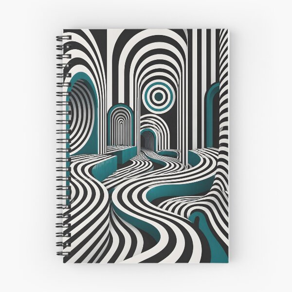 Artikelvorschau, Black White and Teal Optical Illusion Geometric Tunnel entworfen und verkauft von Amalia Gutyz.
