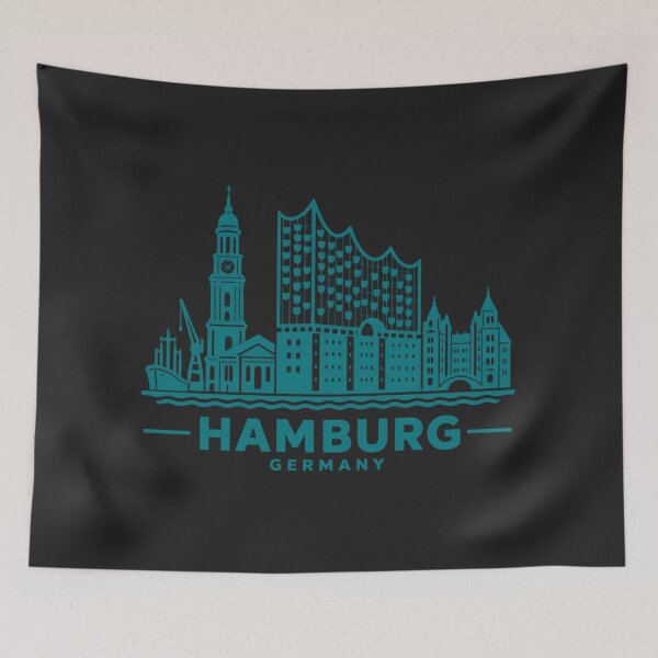 Aperçu de l'œuvre Affiche de la skyline de Hambourg, Allemagne (dessin au trait) créée et vendue par CMYKStudio.