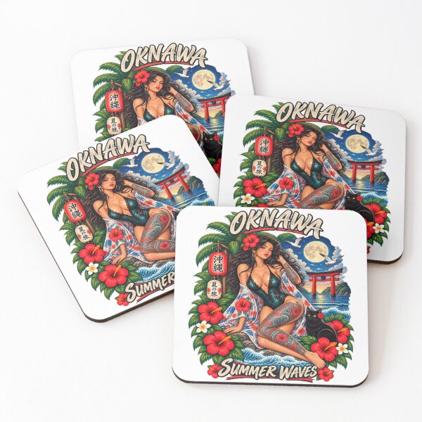 Item preview, Okinawa Tattoo Pin-Up Girl – Tropical Japan Black Cat Art designed and sold by Ghostwave Atelier.