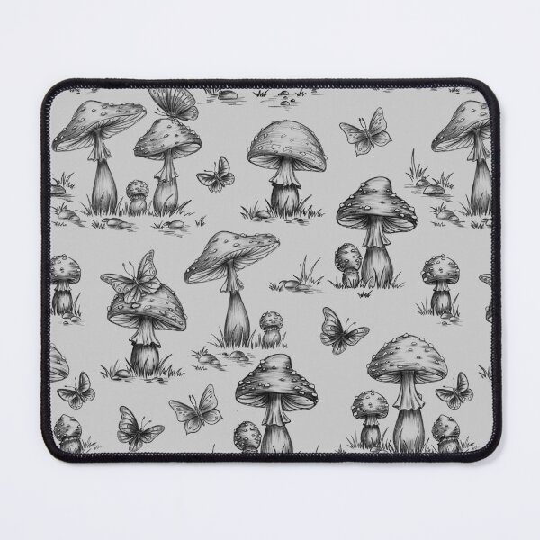 Item preview, Boho-cottagecore style mushroom T-shirt, fly agaric mushroom tee, gift for mushroom lovers, vintage-style botanical print T-shirt, cute whimsical woodland-themed tee. Black and white. designed and sold by ArtbySvetik.