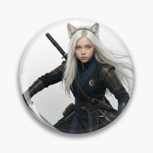 Item preview, White Hair Cat Girl Ninja Warrior designed and sold by Komatoya.