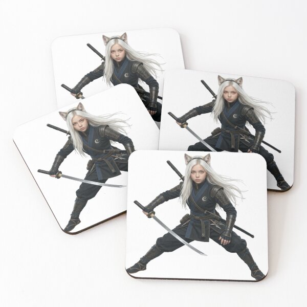 Item preview, White Hair Cat Girl Ninja Warrior designed and sold by Komatoya.
