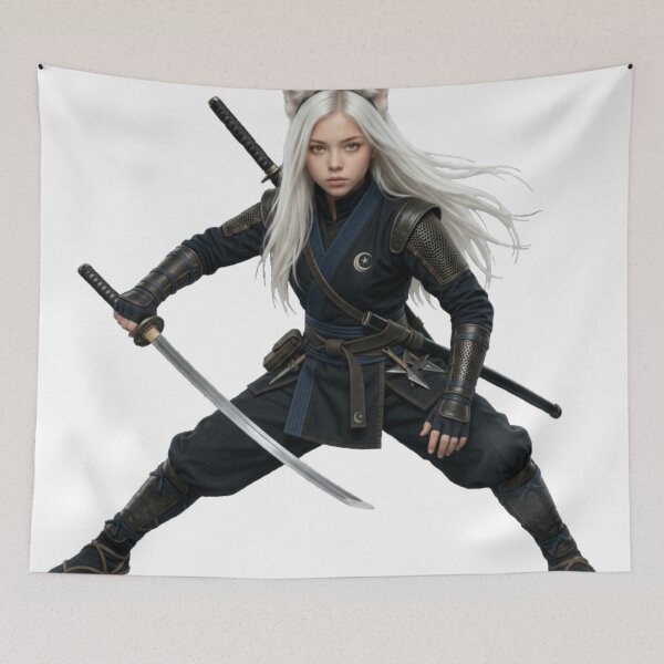 Item preview, White Hair Cat Girl Ninja Warrior designed and sold by Komatoya.