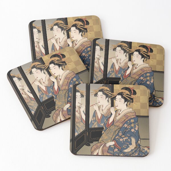 Item preview, Geisha Applying Makeup with Mirror Ukiyo-e designed and sold by TokyoUkiyoHouse.