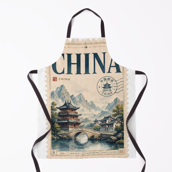 Item preview, China Heritage Vintage Stamp Poster | Ancient Chinese Landscape Art | Traditional Asian Architecture Illustration designed and sold by TialCorner.