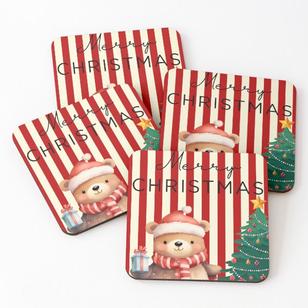 Item preview, Beautiful Christmas image of a little bear in watercolor with red stripes designed and sold by VibranPalette.