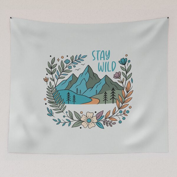 Item preview, Stay Wild — Boho Mountain & Floral Wreath designed and sold by Ink & Kind Studio.
