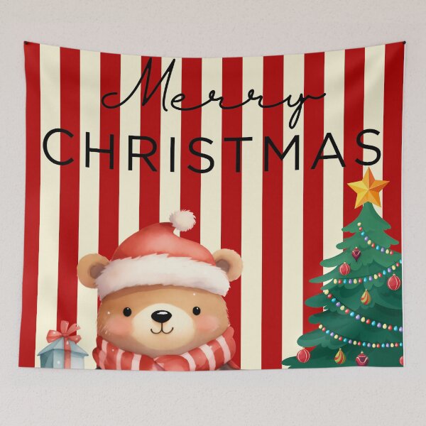 Item preview, Beautiful Christmas image of a little bear in watercolor with red stripes designed and sold by VibranPalette.