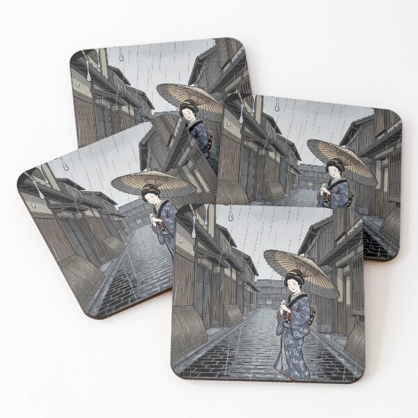 Item preview, Geisha Walking Rainy Kyoto Street Ukiyo-e designed and sold by TokyoUkiyoHouse.