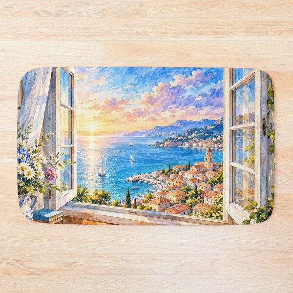 Item preview, Mediterranean Coastal View From Open Window Painting designed and sold by Mhop2.