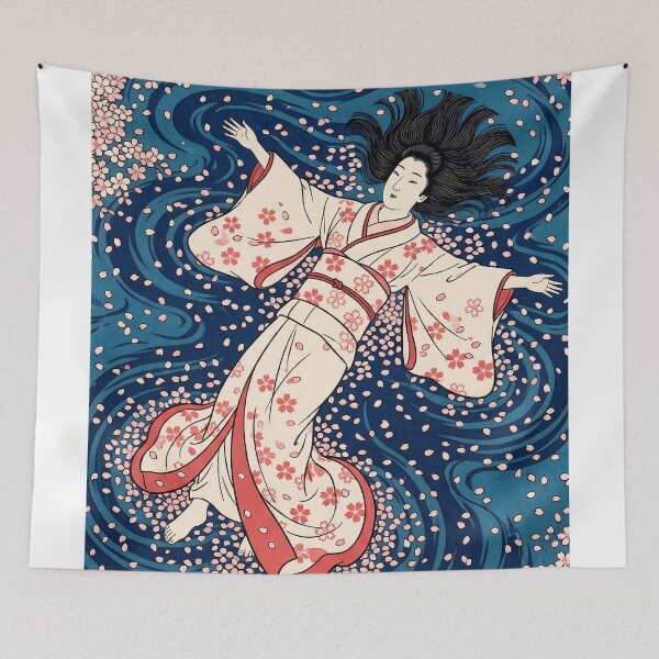 Item preview, Floating Maiden in Cherry Blossom Water Ukiyo-e designed and sold by TokyoUkiyoHouse.