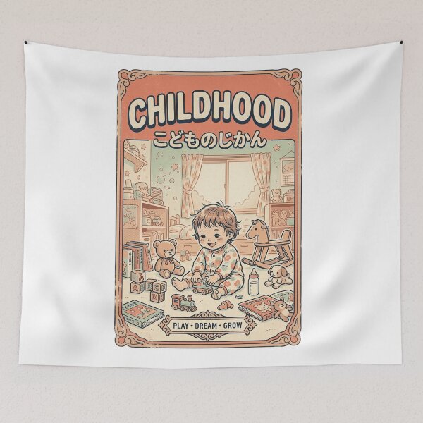 Item preview, Childhood Play Dream Grow Japanese Vintage Retro Storybook Poster Art designed and sold by mood-draftsman.