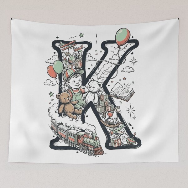 Item preview, Letter K Monogram Vintage Storybook Toys Nursery Art designed and sold by mood-draftsman.
