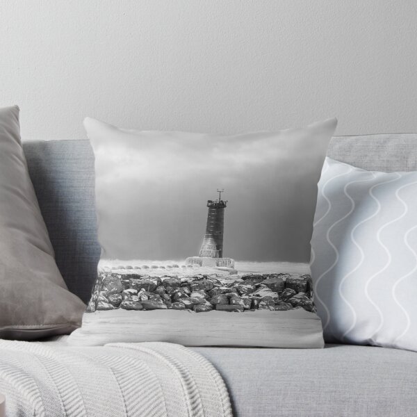 Aperçu de l'œuvre Ice covered Sheboygan Wisconsin lighthouse in black and white créée et vendue par TerraMediaLLC.
