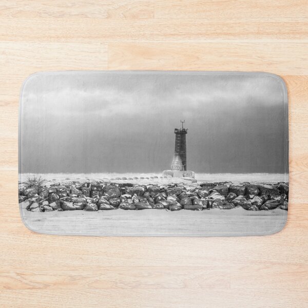 Item preview, Ice covered Sheboygan Wisconsin lighthouse in black and white designed and sold by TerraMediaLLC.