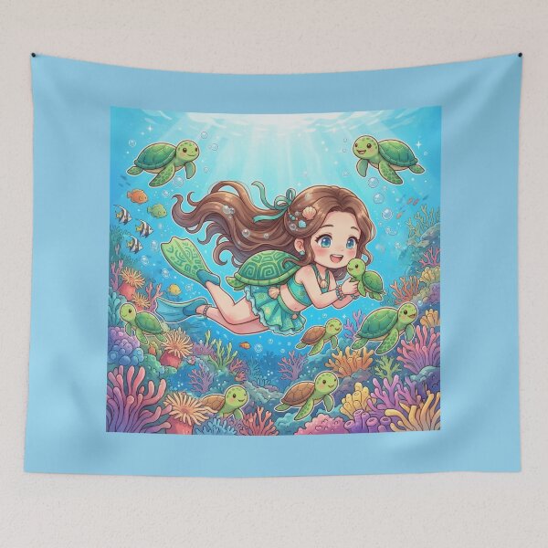 Item preview, Girl swimming with sea turtles designed and sold by Azurart2.