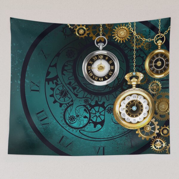 Item preview, Clock with Gears on Green Background ( Steampunk ) designed and sold by Blackmoon9.