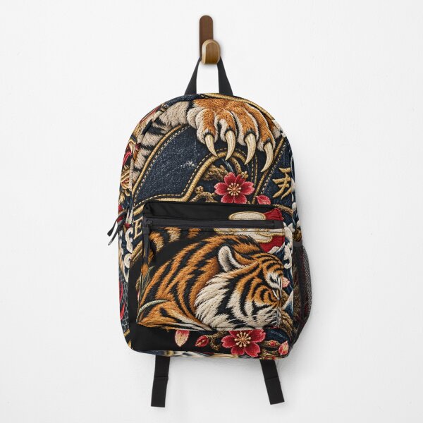 Item preview, Japanese Tiger & Dragon Embroidery – Denim Streetwear Art with Fuji and Waves designed and sold by Emoji Emblems.