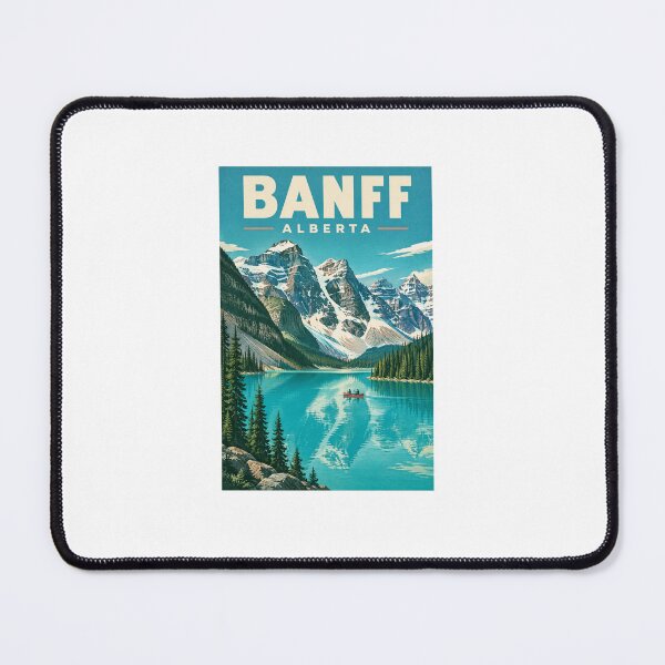 Item preview, Banff Alberta Vintage Travel Poster – Turquoise Lake & Canoe – Retro Canadian Rockies Art designed and sold by bobscraze.