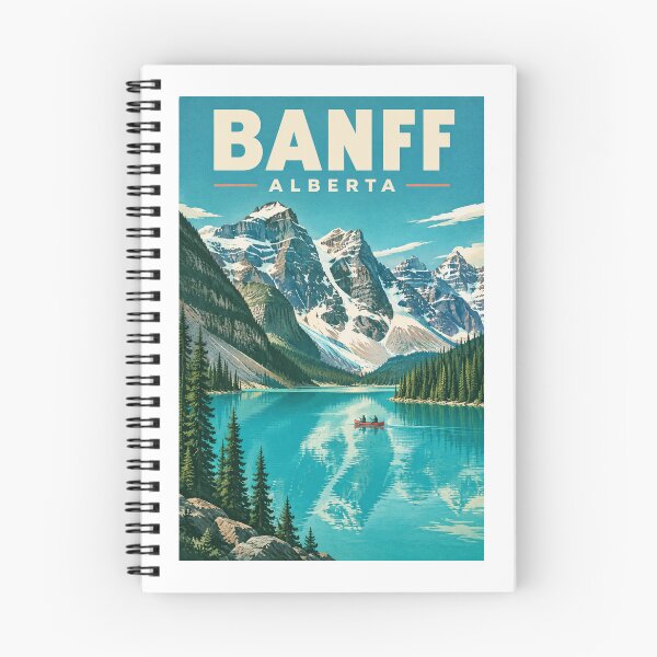 Item preview, Banff Alberta Vintage Travel Poster – Turquoise Lake & Canoe – Retro Canadian Rockies Art designed and sold by bobscraze.