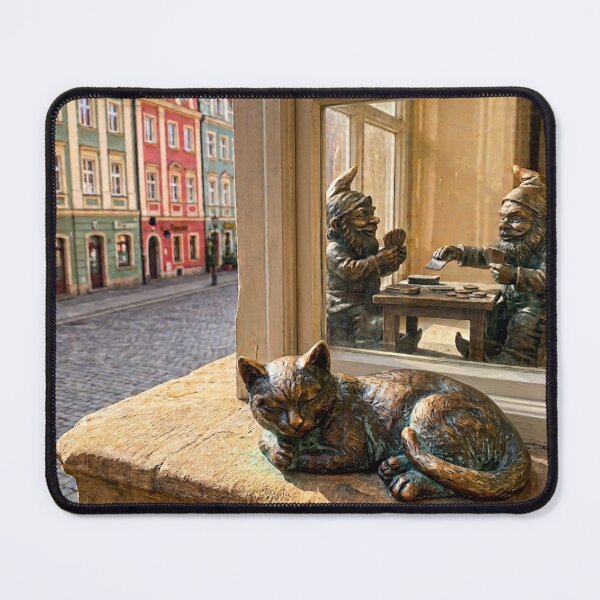 Item preview, Sleepy Cat and Card-Playing Gnomes Art Print – Playful Cat Lover Gift, Poland Travel Decor designed and sold by Purrfecta.
