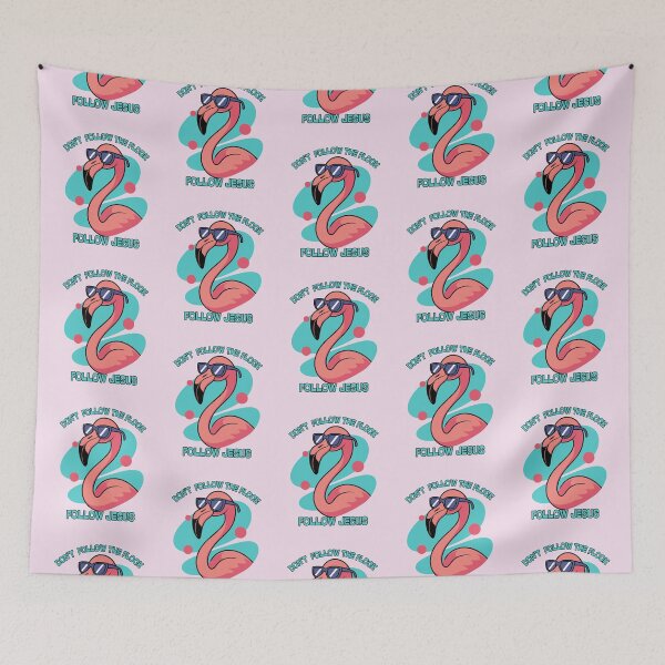 Item preview, Flamingo Follow Jesus Not the Flock Flamingos Love Tropical Paradise Summer Retro 90's designed and sold by Forevermore.