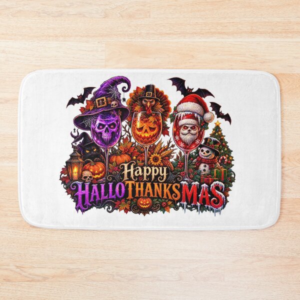 Item preview, Wine Halloween Thanksgiving Christmas Happy Hallothanksmas designed and sold by QuiteOrbit.