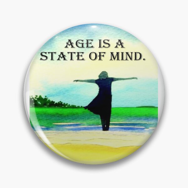Item preview, Coastal watercolor showing a woman silhouette and the words Age is a State of Mind. designed and sold by aswoa.