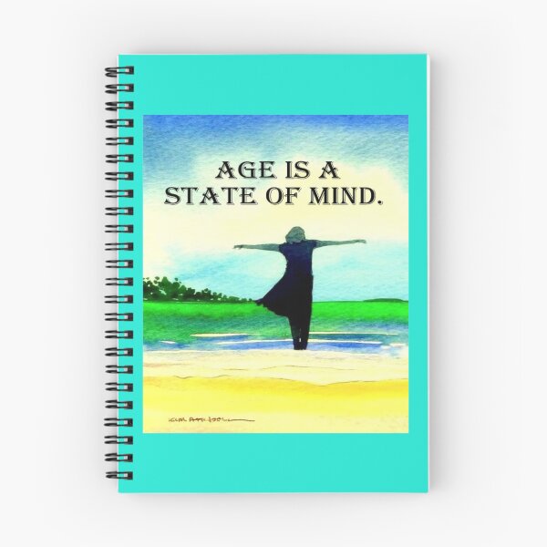 Item preview, Coastal watercolor showing a woman silhouette and the words Age is a State of Mind. designed and sold by aswoa.