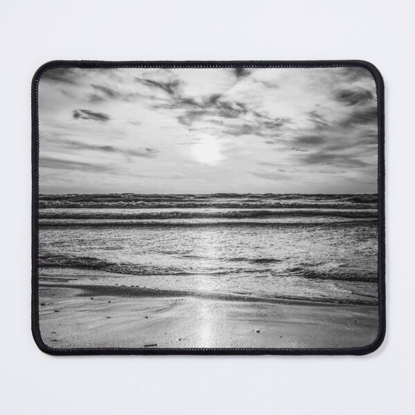 Item preview, sunrise over Lake Michigan with reflection on shore in Sheboygan Wisconsin black and white designed and sold by TerraMediaLLC.