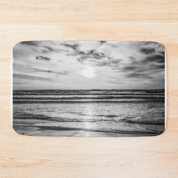Item preview, sunrise over Lake Michigan with reflection on shore in Sheboygan Wisconsin black and white designed and sold by TerraMediaLLC.