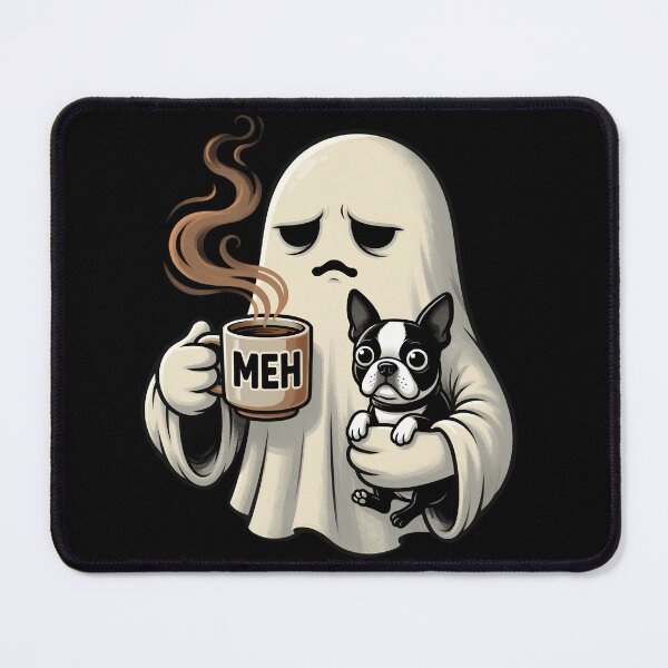 Item preview, Spooky Ghost Drinking Coffee with Boston Terrier Funny designed and sold by Zizo-DR44.