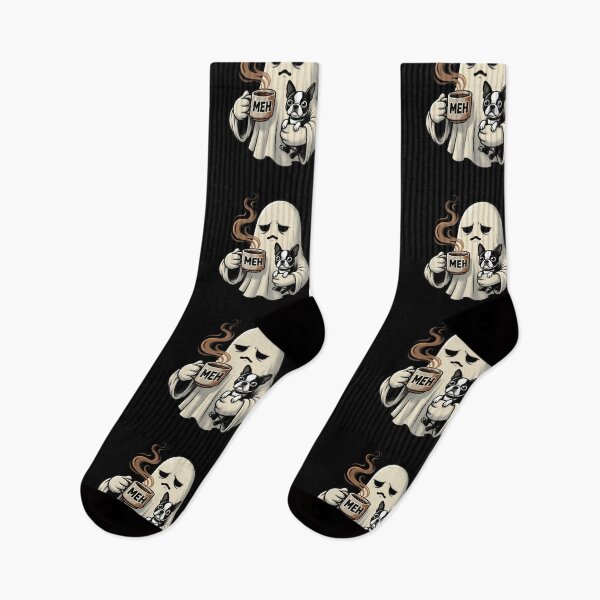 Item preview, Spooky Ghost Drinking Coffee with Boston Terrier Funny designed and sold by Zizo-DR44.
