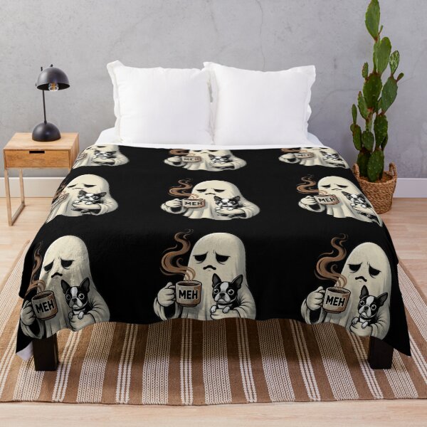 Item preview, Spooky Ghost Drinking Coffee with Boston Terrier Funny designed and sold by Zizo-DR44.