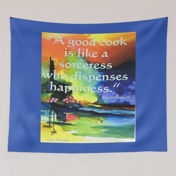 Item preview, Original abstract watercolor multi colored with the quote A Good Cook is like a sorceress who dispenses  happiness. designed and sold by aswoa.