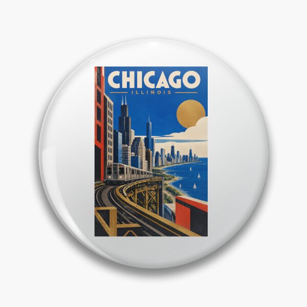 Item preview, Chicago Illinois Vintage Travel Poster – Retro "L" Train & Skyline – Windy City Souvenir Art Tee designed and sold by bobscraze.