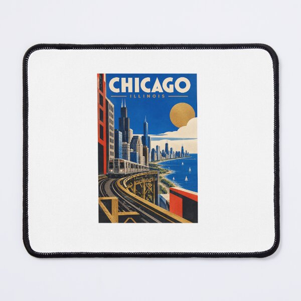 Item preview, Chicago Illinois Vintage Travel Poster – Retro "L" Train & Skyline – Windy City Souvenir Art Tee designed and sold by bobscraze.