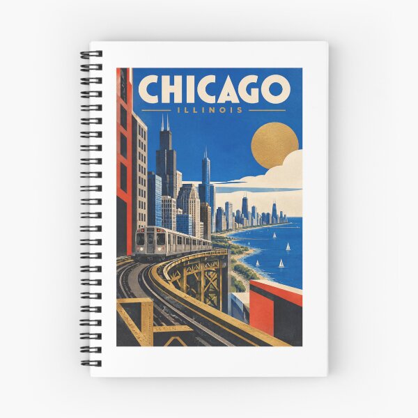 Item preview, Chicago Illinois Vintage Travel Poster – Retro "L" Train & Skyline – Windy City Souvenir Art Tee designed and sold by bobscraze.