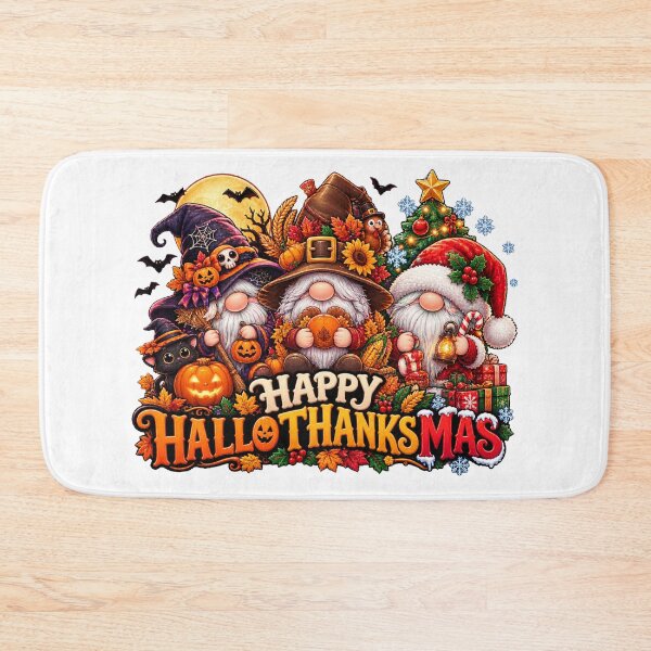 Item preview, Happy Hallothanksmas Gnomes Halloween Thanksgiving Christmas designed and sold by QuiteOrbit.