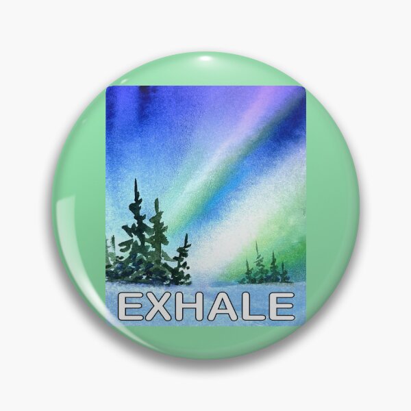 Item preview, Original watercolor of the northern lights and evergreen trees and the word exhale in white. designed and sold by aswoa.