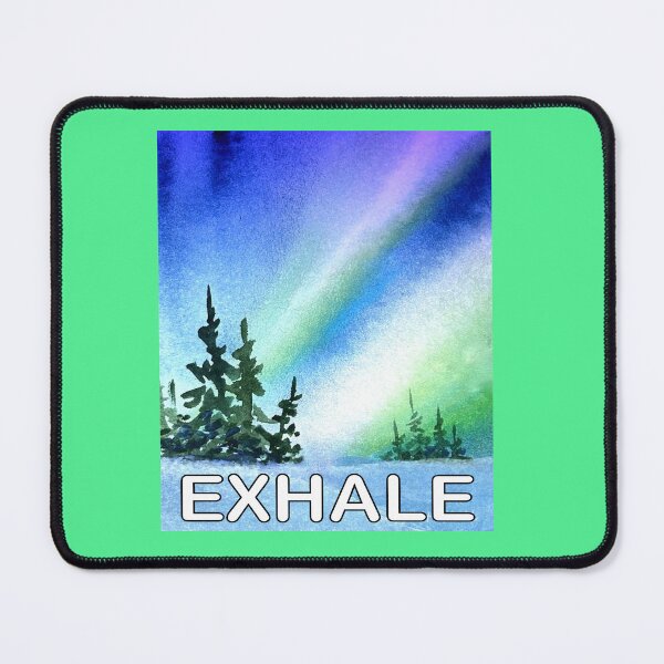 Item preview, Original watercolor of the northern lights and evergreen trees and the word exhale in white. designed and sold by aswoa.