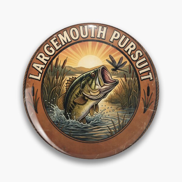 Item preview, Vintage Largemouth Pursuit Bass Fishing Sunrise Emblem designed and sold by one-offtees.