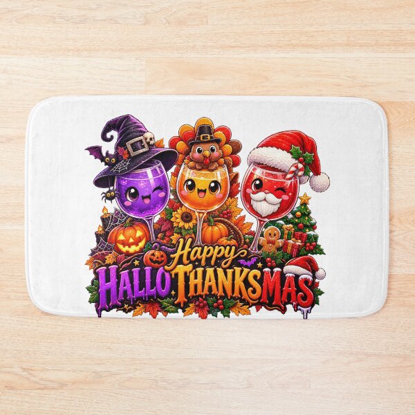 Item preview, Funny Hallothanksmas Wine Halloween Thanksgiving Christmas designed and sold by QuiteOrbit.