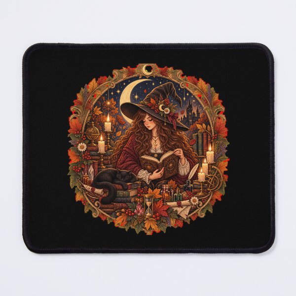 Item preview, Autumn Witch Reading Spell Book with Black Cat Dark Academia Magic designed and sold by FestivityFinds.
