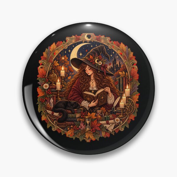 Item preview, Autumn Witch Reading Spell Book with Black Cat Dark Academia Magic designed and sold by FestivityFinds.