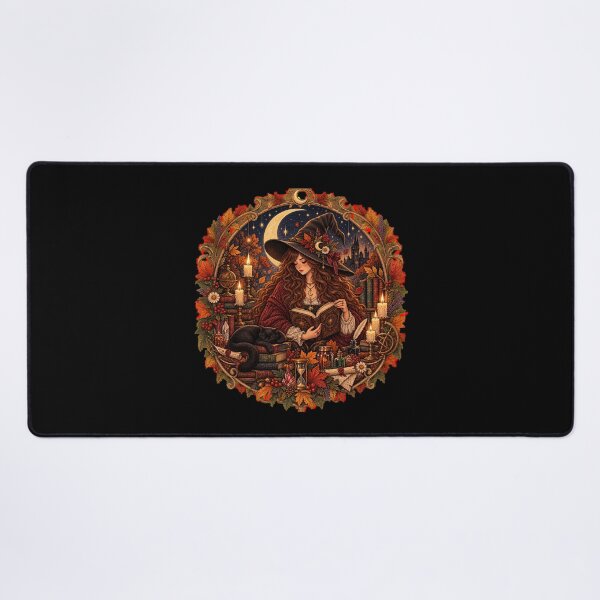Item preview, Autumn Witch Reading Spell Book with Black Cat Dark Academia Magic designed and sold by FestivityFinds.