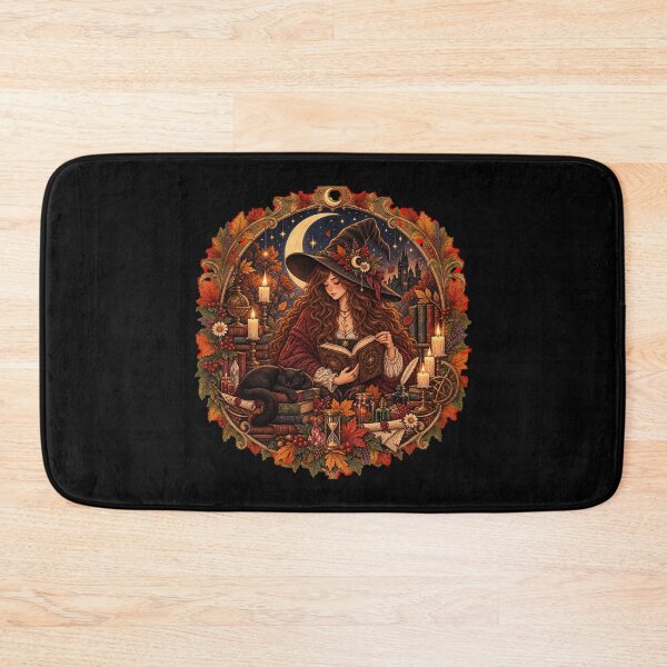 Item preview, Autumn Witch Reading Spell Book with Black Cat Dark Academia Magic designed and sold by FestivityFinds.